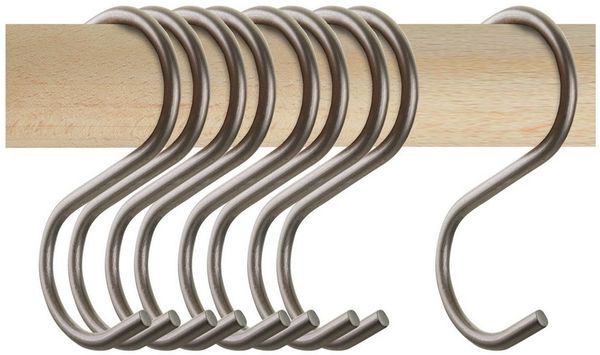 SO-TECH® S-Haken für Rundstäbe bis Ø 30 mm für Garderoben, Küchenreling uvm, (Spar-Set, 9-St), Rohstahl klar lackiert
