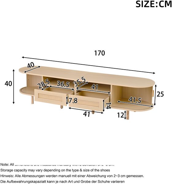TV-Schrank 170 cm Ovale TV-Bank mit Rattanoptik Schubladen Schiebetüren Lowboard Holzlook Wohnzimmer Kompakter Retro-Stil 8 Beine Bild 9