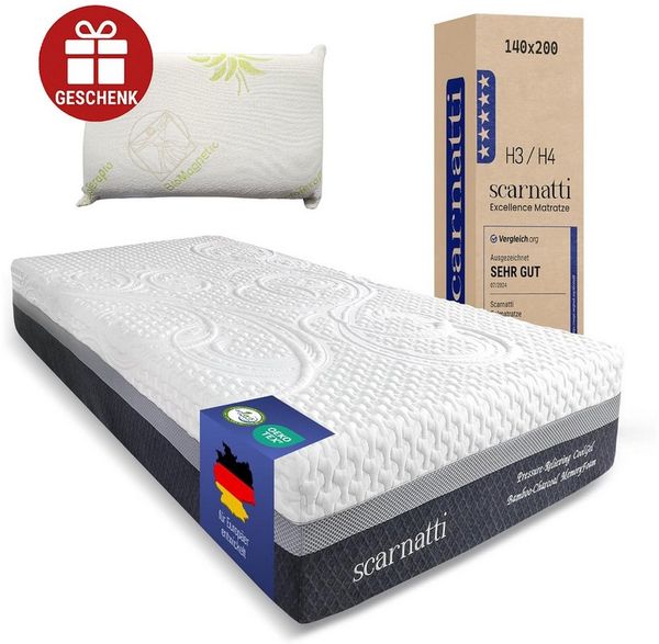 Gelschaummatratze Scarnatti™ Gel Memory Foam Matratze - 7-Zonen Druckentlastung, scarnatti, 27 cm hoch, Bambus Aktivkohle Visco Kaltschaum Thermoregulation 27cm hoch