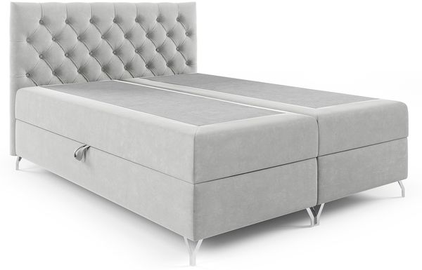 MEBLINI Boxspringbett GIULIA 160x200 cm mit Bettkasten – H4/Hellgrau Samt Polsterbett - Doppelbett mit Topper & Taschenfederkern-Matratze Bild 2