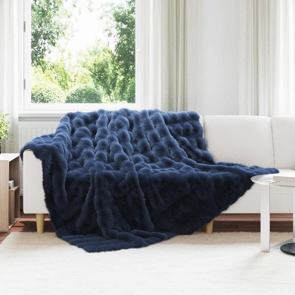 vidaXL Rutschfeste Decke aus Kunstkaninchenfell Olite Marineblau 42021827