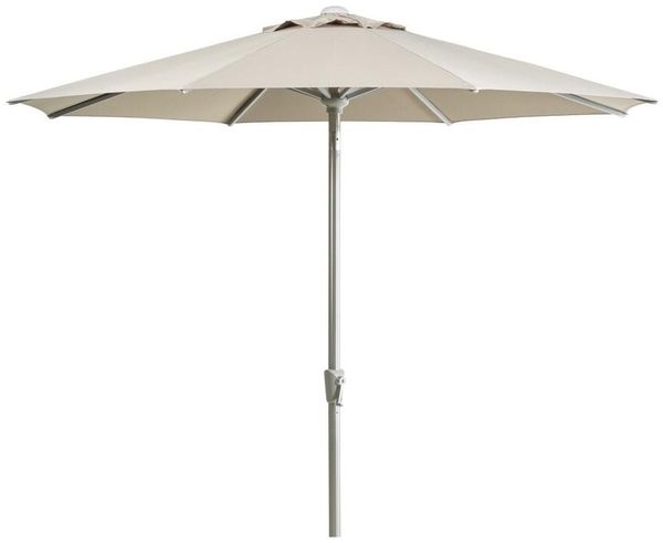 Sonnenschirm Abriola aus Aluminium und Polyester, neigbar, rund, taupe, Ø 270 cm
