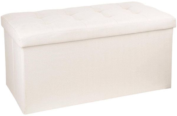 Atmosphera - Lysandre Beige 2-Sitzer Klappbank mit Stauraum - 76 x 38 x 38 cm, gepolsterter Sitz - Für Wohnzimmer, Schlafzimmer, Flur