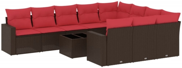 vidaXL 11-tlg. Garten-Sofagarnitur mit Kissen Braun Poly Rattan 3219494