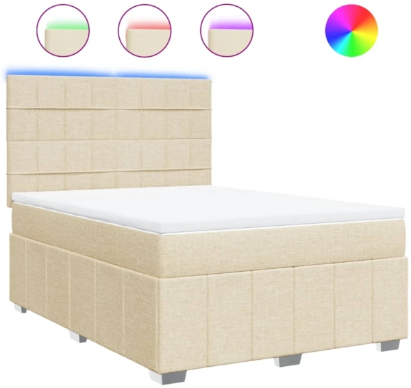 vidaXL Boxspringbett mit Matratze Creme 140x200 cm Stoff 3293996