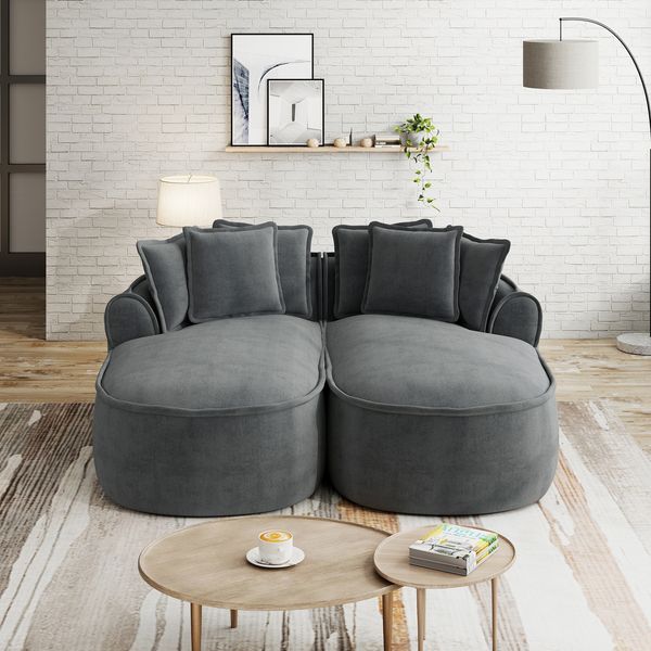 Schlafsofa in Grau aus Chenille, Sitztiefe 122 cm, rahmenloses Moduldesign mit verstellbarem Sitzkissen,67x184x164 cm