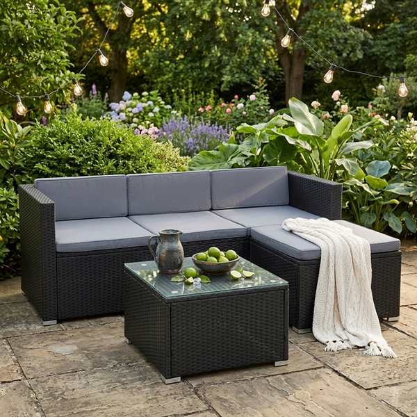 Estexo Rattan Lounge Gartenmöbel Set, Sofa Couch 3-Sitzer, Schwarz