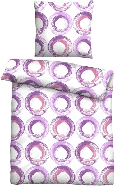 Traumhaft schlafen - Castell - Markenbettwäsche Mikrofaser Seersucker Bettwäsche 0260990 KREISE, viola, 1x 135x200 cm + 1x 80x80 cm
