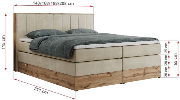 Boxspringbett BELLISSIMO KING, Doppelbett mit Multipocket-Matratze, Polsterbett mit Kopfstütze - 180 x 200 cm - Beige Velvet - H3 Bild 5