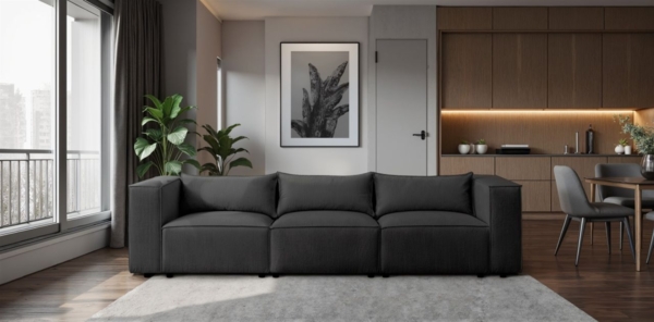 Sofa Designersofa NEVIO 3-Sitzer in Stoff Lincoln Schwarz