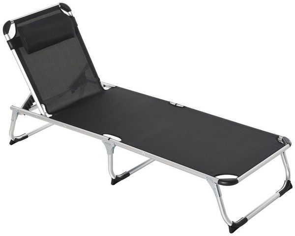 Outsunny Sonnenliege Gartenliege Alu Stoffliege Relaxliege 5-Fach verstellbar faltbar ergonomisch Netzstoff Schwarz 165 x 60 x 76 cm