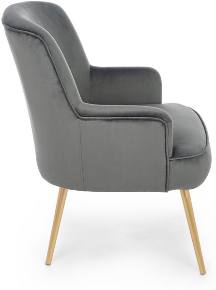 Sessel Clelia in Samt-Optik, modernes Design, grau mit goldfarbenem Metallgestell, komfortabel gepolstert Bild 2