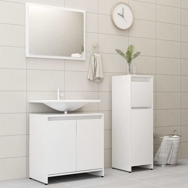 vidaXL 3-tlg. Badmöbel-Set Weiß Spanplatte [3056925]