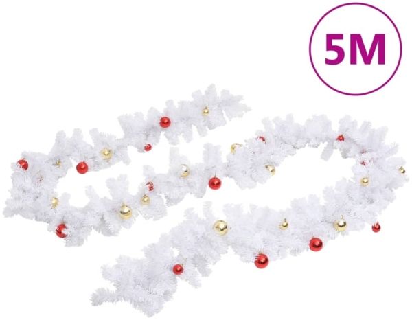 vidaXL Weihnachtsgirlande Geschmückt mit Kugeln Weiß 5 m 340734