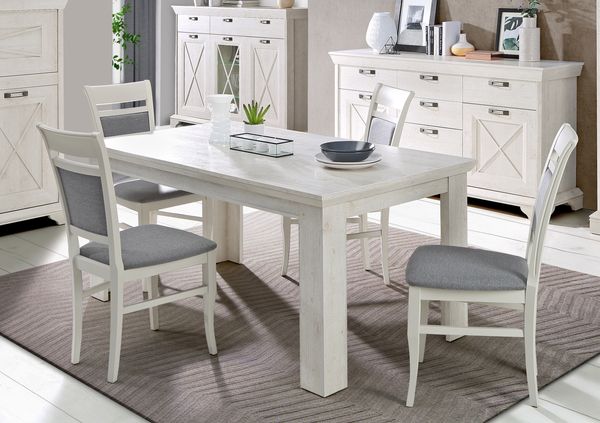 FORTE Kashmir Esstisch ausziehbar, Holzwerkstoff, Weiß/Beige, 160 x 75 x 90 cm