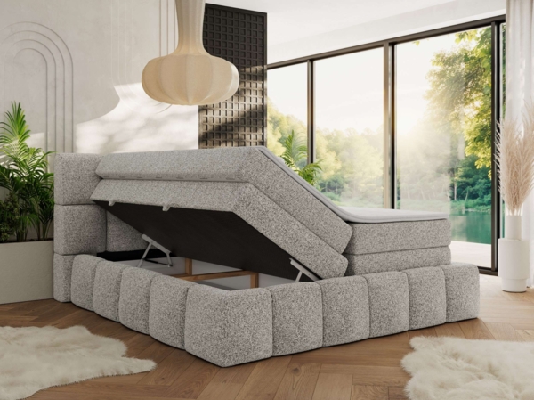 Boxspringbett NIRA KING, Doppelbett mit Fußteil, 7-Zonen Multipocket-Matratzen und Topper, Schlafzimmerbett - 120 x 200 cm - Hellgrau Struktur - H4 Bild 3