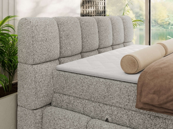 Boxspringbett NIRA KING, Doppelbett mit Fußteil, 7-Zonen Multipocket-Matratzen und Topper, Schlafzimmerbett - 120 x 200 cm - Hellgrau Struktur - H4 Bild 4