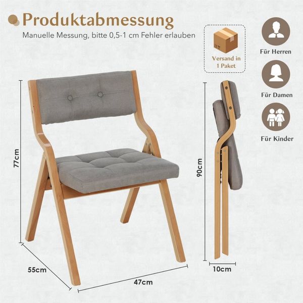 TLGREEN Klappstuhl,Küchenstuhlmit gepolstertem Sitz, (2 St), ergonomisch, platzsparend, rutschfest & stabil