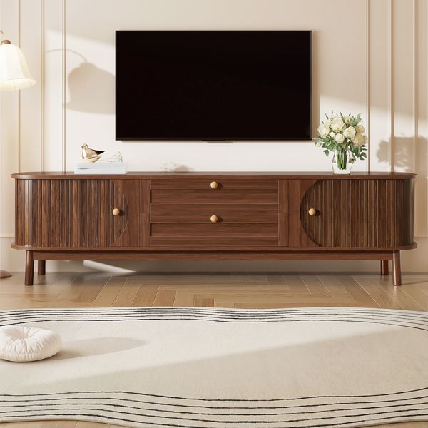 TV-Schrank 170x39,5x46 cm in Nussbaumoptik mit Türen, Schubladen und Holzbeinen