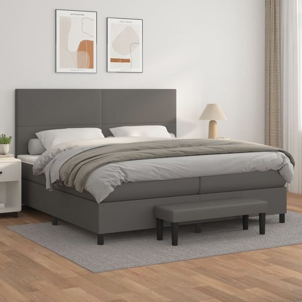 vidaXL Boxspringbett mit Matratze Grau 200x200 cm Kunstleder 3137567