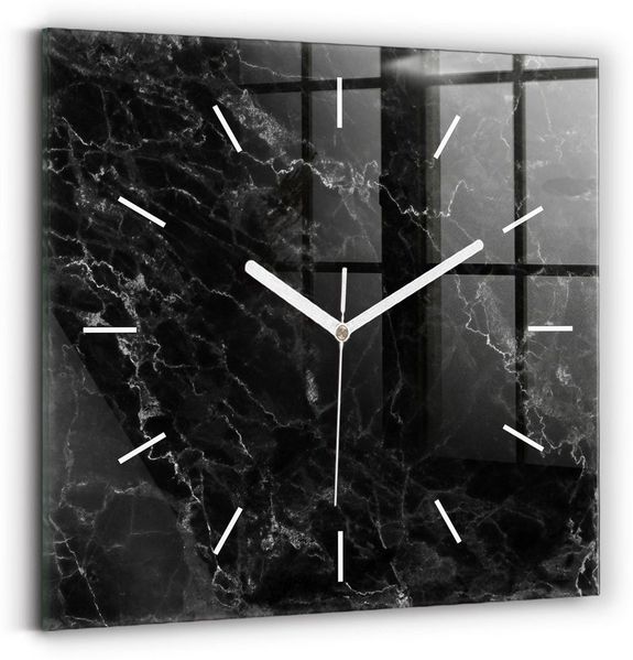 Tulup Wanduhr Moderne Glasuhr Dunkler Marmor Rechteckige Uhr aus Gehärtetem Glas