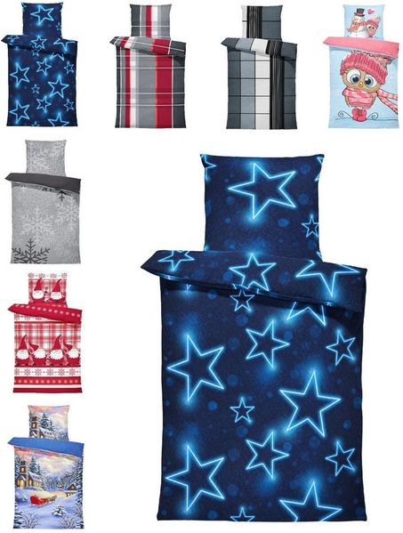 One Home Bettwäsche Winter Thermofleece, Fleece, 3 teilig, Sterne leuchtoptik, kuschelig flauschig warm weich Modern