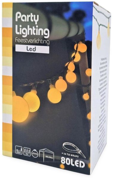 Spetebo LED-Girlande LED Party Lichterkette mit 80 Kugeln - 16 m / weiß, 80-flammig, Festbeleuchtung mit Netzteil Bild 3