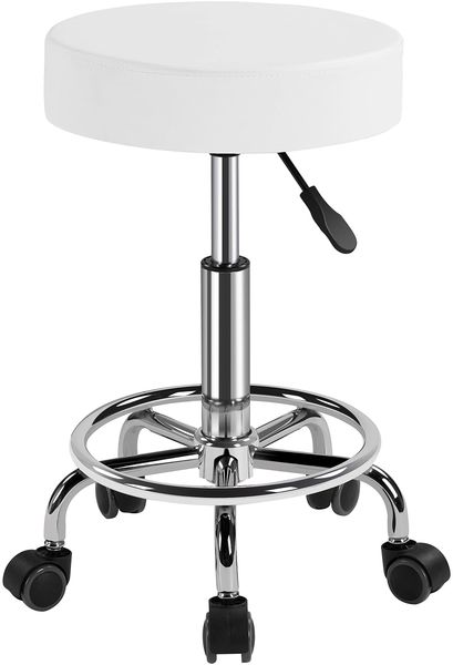 Yaheetech Rollhocker Höhenverstellbar 50,5–65 cm Sitzhöhe Drehhocker 360° Drehbar Bürohocker bis 120 kg Arbeitshocker mit Rollen Hocker Weiß