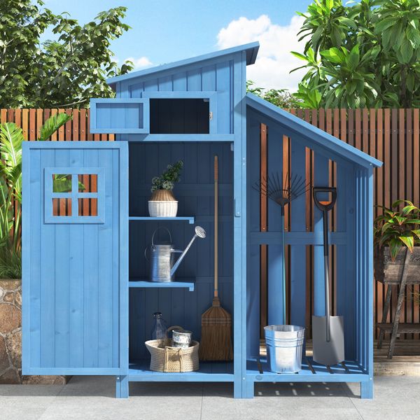 Merax 174cm Gerätehaus, Gartenschrank Geräteschuppen Geräteschrank, auch für kleine Gärten geeignet, Blau
