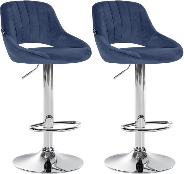 2er Set Barhocker SEGAD - Samt Blau 47x48x85 cm Silber | Barstuhl Mit Lehne Tresenhocker Tresenstuhl Kneipenhocker Kneipenstuhl