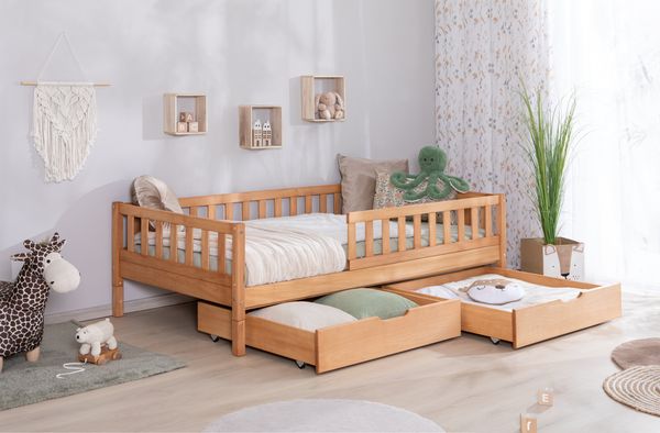 Bodenbett Einzelbett "Mio" 100x200 Buche massiv