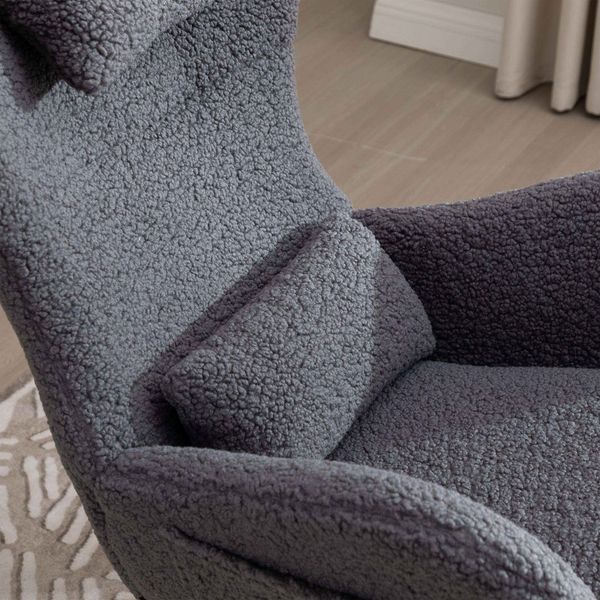 STILVORA Schaukelstuhl Schaukelsessel wohnzimmer Relaxsessel mit Kopfstütze & Taschen,grau (Schaukelstuhl mit hoher Rückenlehne), Kopfstütze und Lendenkissen Teddyplüsch