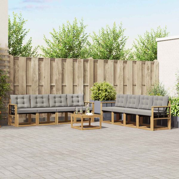 vidaXL Outdoor-Sofagarnitur mit Kissen 9 pcs Weiß und Hellgrau 3389337