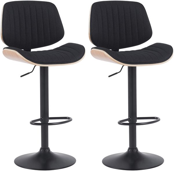2er Set Barhocker LOSAN - Stoff Natura/schwarz 50x50x94 cm Schwarz Hellbraun Schwarz | Barstuhl Höhenverstellbar Mit Lehne Drehbar Tresenhocker