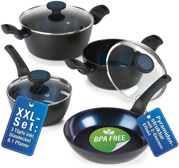 BRATmaxx Koch- & Bratset - 3 Töpfe & 1 Pfanne - Aluminium - antihaftbeschichtet