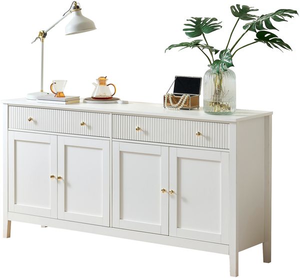 Stilvoller weißer Esszimmer Sideboard mit 2 Schubladen und 4 Türen – Elegantes Buffet für Küche, Esszimmer & Wohnzimmer mit goldenen Griffen und großzügigem Stauraum Bild 6