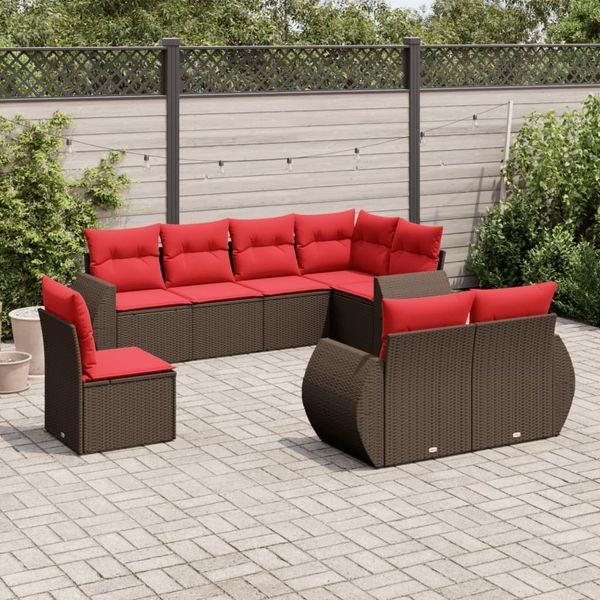 vidaXL 8-teiliges Gartensofa-Set mit Kissen, braun, Polyrattan 3221643