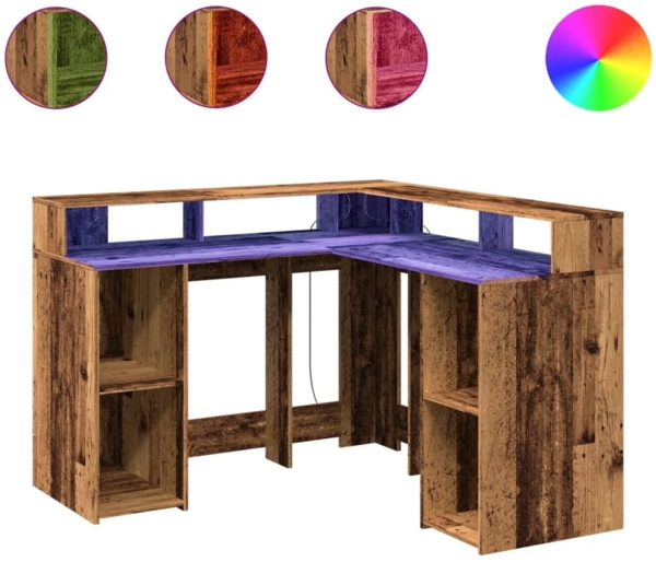 vidaXL LED-Schreibtisch Altholz-Optik 130x130x91 cm Holzwerkstoff 3309454