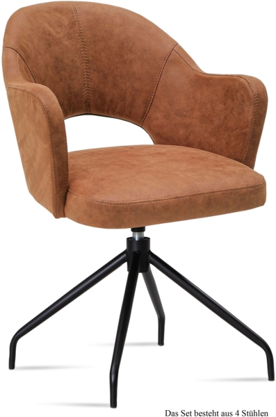 Armlehnstuhl drehbar (4er-Set) Dorcas 59x87x61 Schwarz/Cognac
