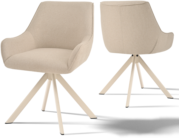 GOEURVANT 1178 Esszimmerstühle 2er-Set, 360° Drehbar, Webstoff - Beige