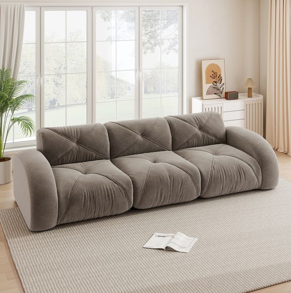 Modulsofa 3-Sitzer 76cm×281cm×95cm aus Chenille – rahmenloses Sofa in Taupe mit flexiblem Aufbau
