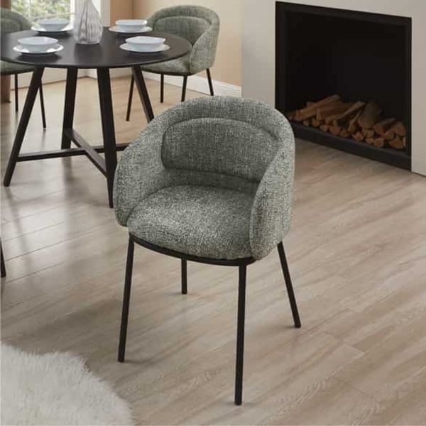 Eleganter Design Stuhl MADRID grau-grün Strukturstoff mit Armlehne schwarz Metall
