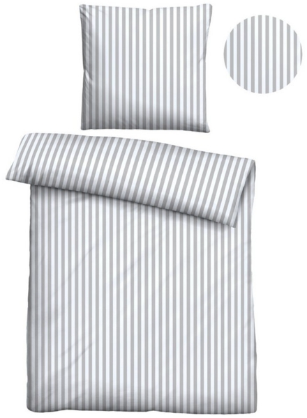 Traumhaft schlafen - Castell - Markenbettwäsche Jersey Bettwäsche 0070731 LÄNGSSTREIFEN, grau, 1x 155x220 cm + 1x 80x80 cm
