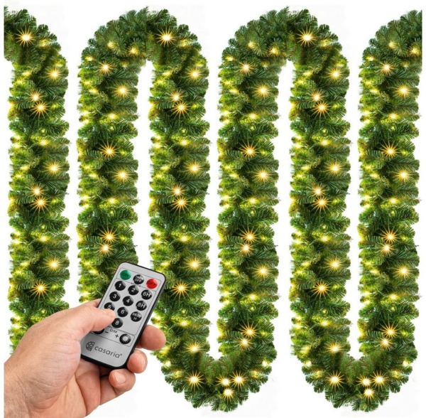 Kunstgirlande, Casaria, Höhe 28 cm, Weihnachtsgirlande mit Fernbedienung 5m 100 LED Warmweiß Timer