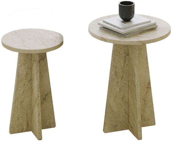 Elegant Coffee Table Set (2 Pieces), Travertine Color, 40 x 50 x 40 & 30 x 45 x 30 | 100% Melamine Coated, PVC Edgebanding | Modern Marble Design for Stylish Living Spaces