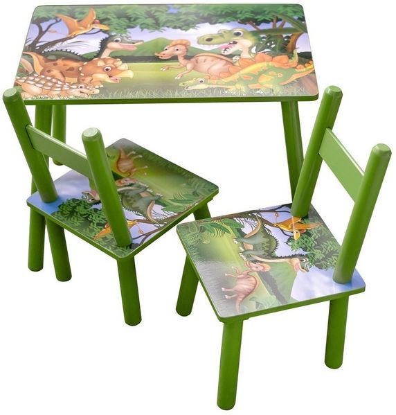 HTI-Line Kindersitzgruppe Kindertischgruppe Dinos, (Set, 3-tlg, 1 Tisch, 2 Stühle), Kindertisch Kinderstuhl Kindermöbel