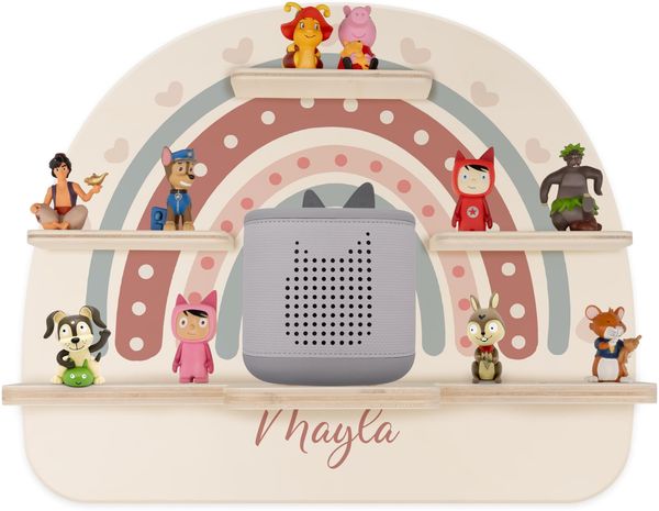 Kidsmood - Tonie Regal mit Namen – Wandregal für Toniebox 2 & Figuren | Abgerundete Ecken & Kanten Inkl. Metallplättchen für Tonie Hörfiguren | Kinderzimmer Regal für Mädchen & Jungen