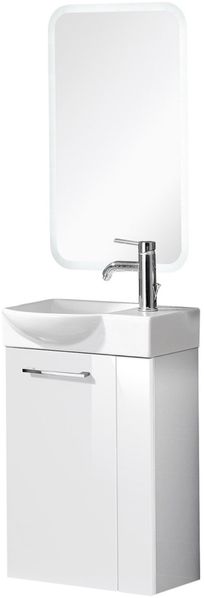 FACKELMANN SBC SCENO Gäste WC Waschtisch Set mit Spiegel 45 cm breit, Weiß, Waschbecken Keramik Weiß, Türanschlag links + Armatur