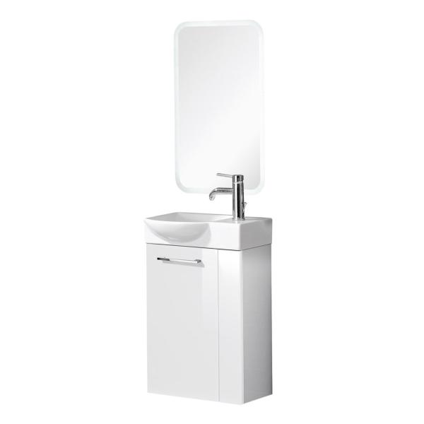 Fackelmann SBC SCENO Gäste WC Set 4-teilig 45 cm, Weiß, links, Keramik, LED-Spiegel inkl. Hahn rechts