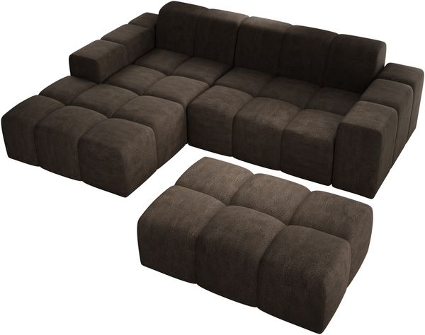 Ecksofa Fogo, Sofa mit Hocker, Couch L-Form, Veloursstoff, Links Sofa, 245 x 68 x 180 cm, Braun